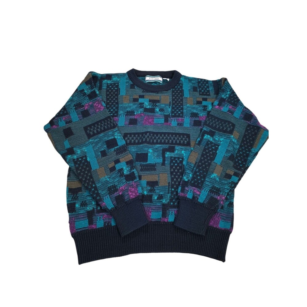 Vintage W.R. GASS 3D Knit Sweater Men's Medium Multi-Color Coogie Style Abstract
